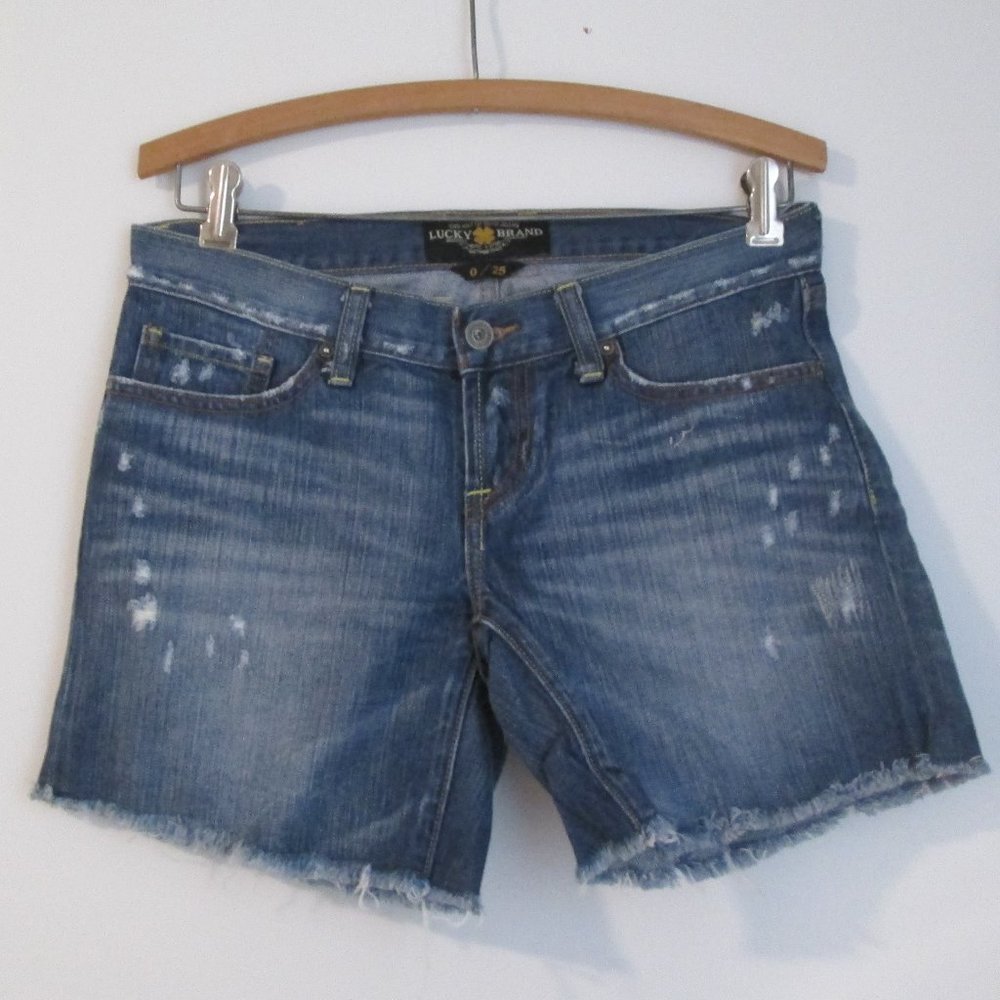 Lucky Brand Distressed Cut-Off Denim Blue Jean Shorts 100% Cotton size 0 ~ 25